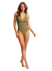 SEAFOLLY CROSS BACK ONE PIECE | OLIVE | ESCAPE CLOTHING