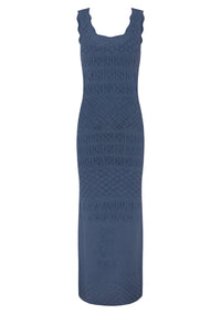 Mos The Label Bruna Pointelle Midi Dress – Harbour Blue