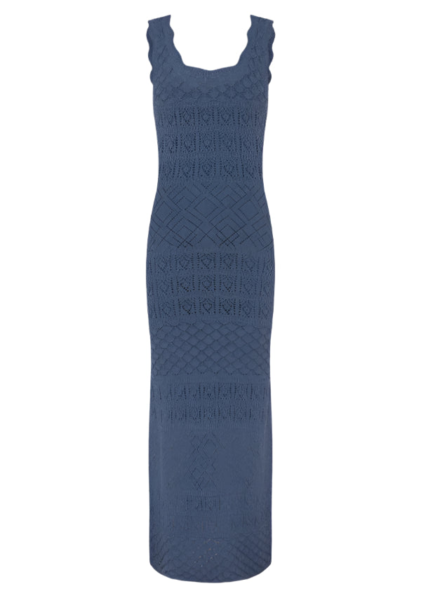 Mos The Label Bruna Pointelle Midi Dress – Harbour Blue