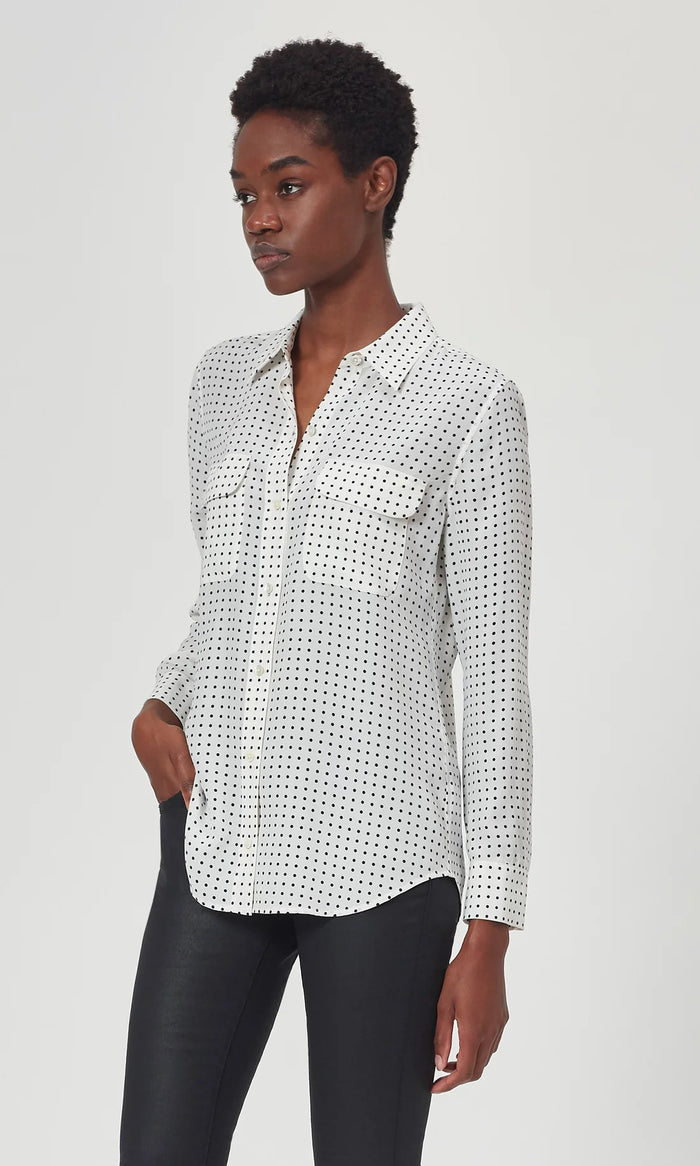 EQUIPMENT ESSENTIAL SLIM SIGNATURE SHIRT - WHITE/BLACK SPOT - ESCAPE CLOTHING