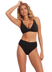 SEAFOLLY HIGH WAIST WRAP FRONT PANT - BLACK - ESCAPE CLOTHING