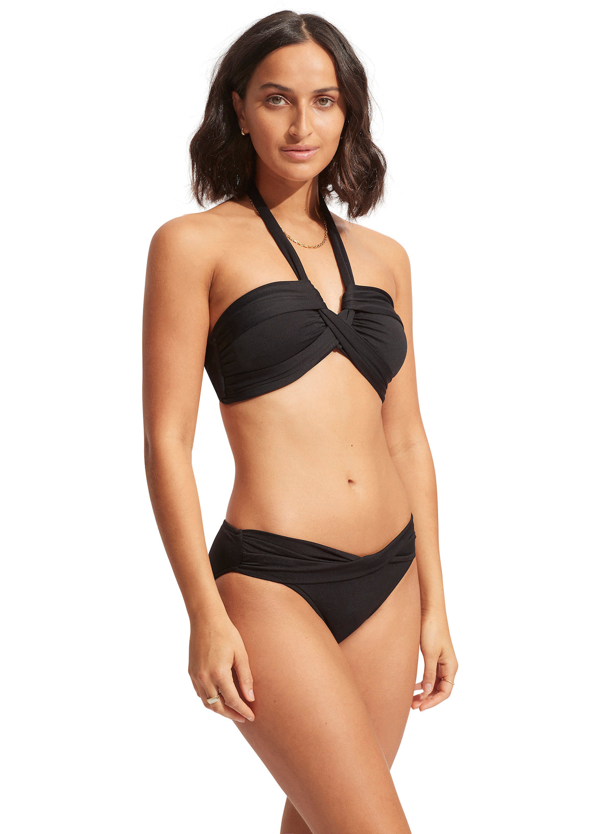 SEAFOLLY ESSENTIALS TWIST BAND HIPSTER PANT -  BLACK - ESCAPE CLOTHING