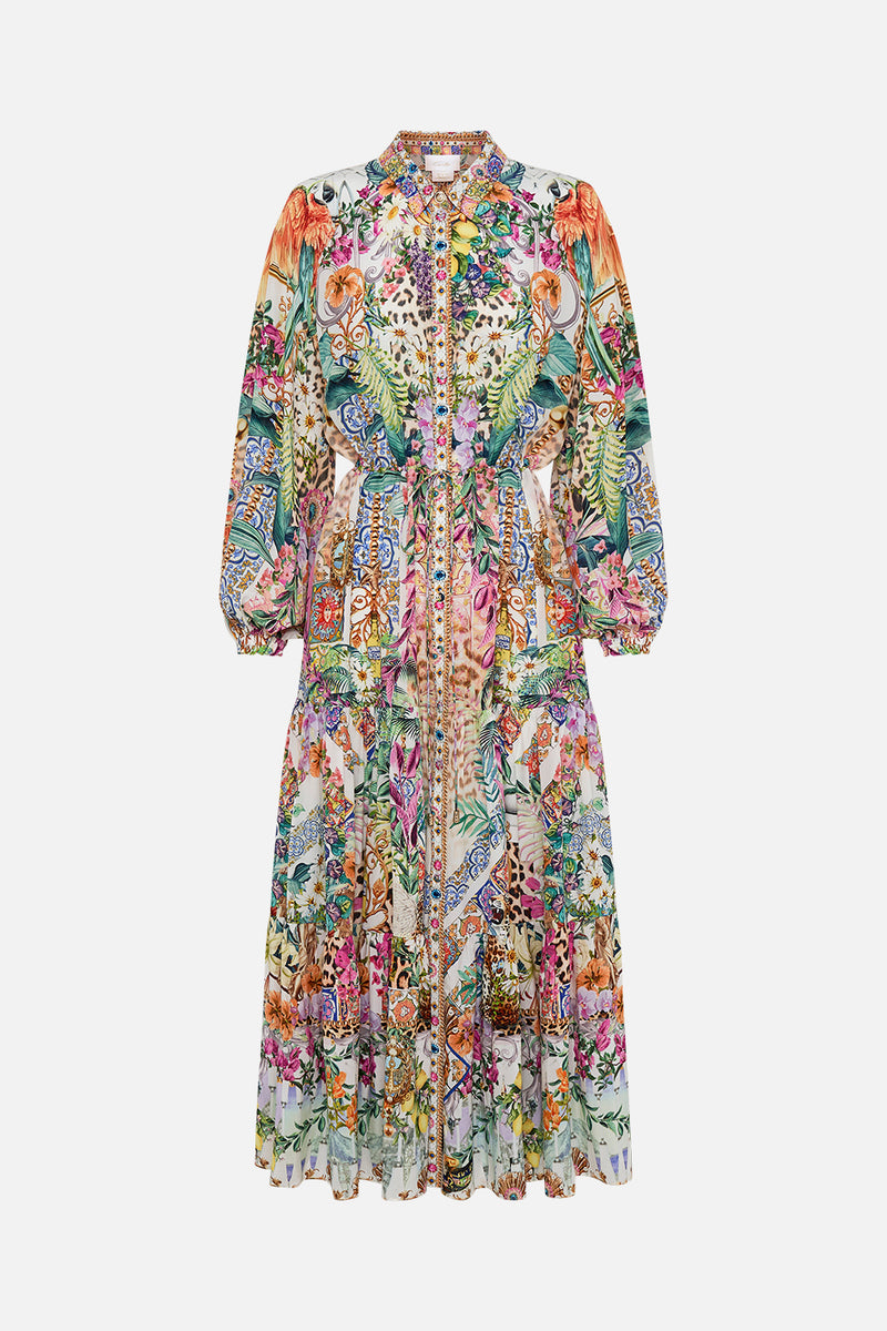 CAMILLA TIERED LONG SHIRT DRESS - FLOWERS OF NEPTUNE - ESCAPE CLOTHING