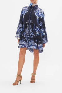 Camilla Tiered Dress With Cutwork Lace Collar - Delft Dynasty