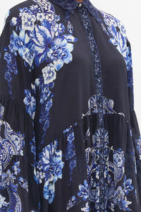 Camilla Tiered Dress With Cutwork Lace Collar - Delft Dynasty
