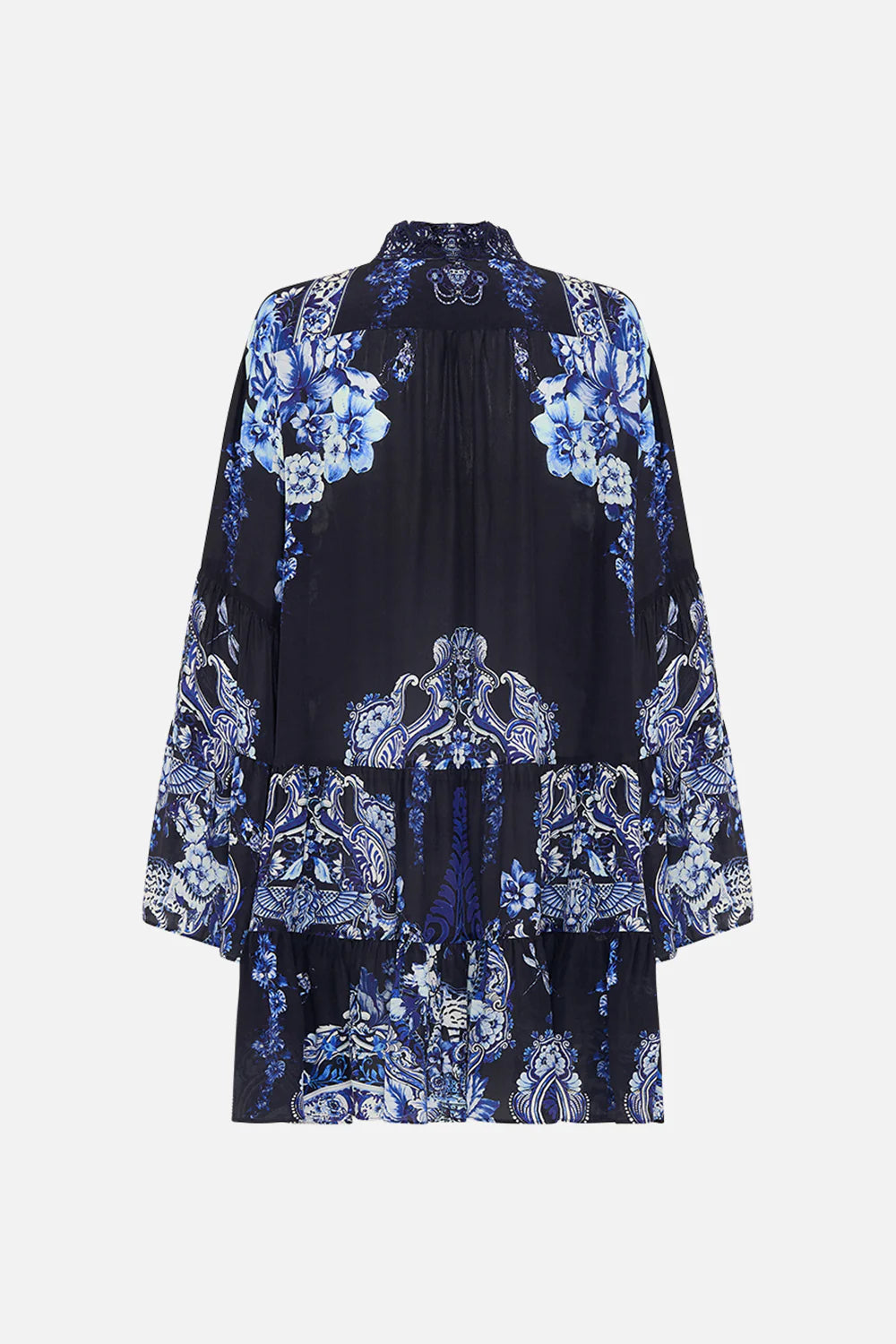Camilla Tiered Dress With Cutwork Lace Collar - Delft Dynasty