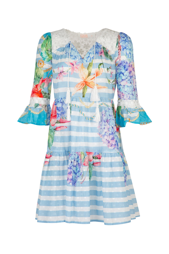 COOP LOST IN LACE DRESS - BLUE & WHITE - ESCAPE CLOTHING