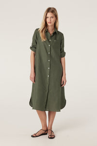 Cable Pure Linen Shirt Dress - Khaki