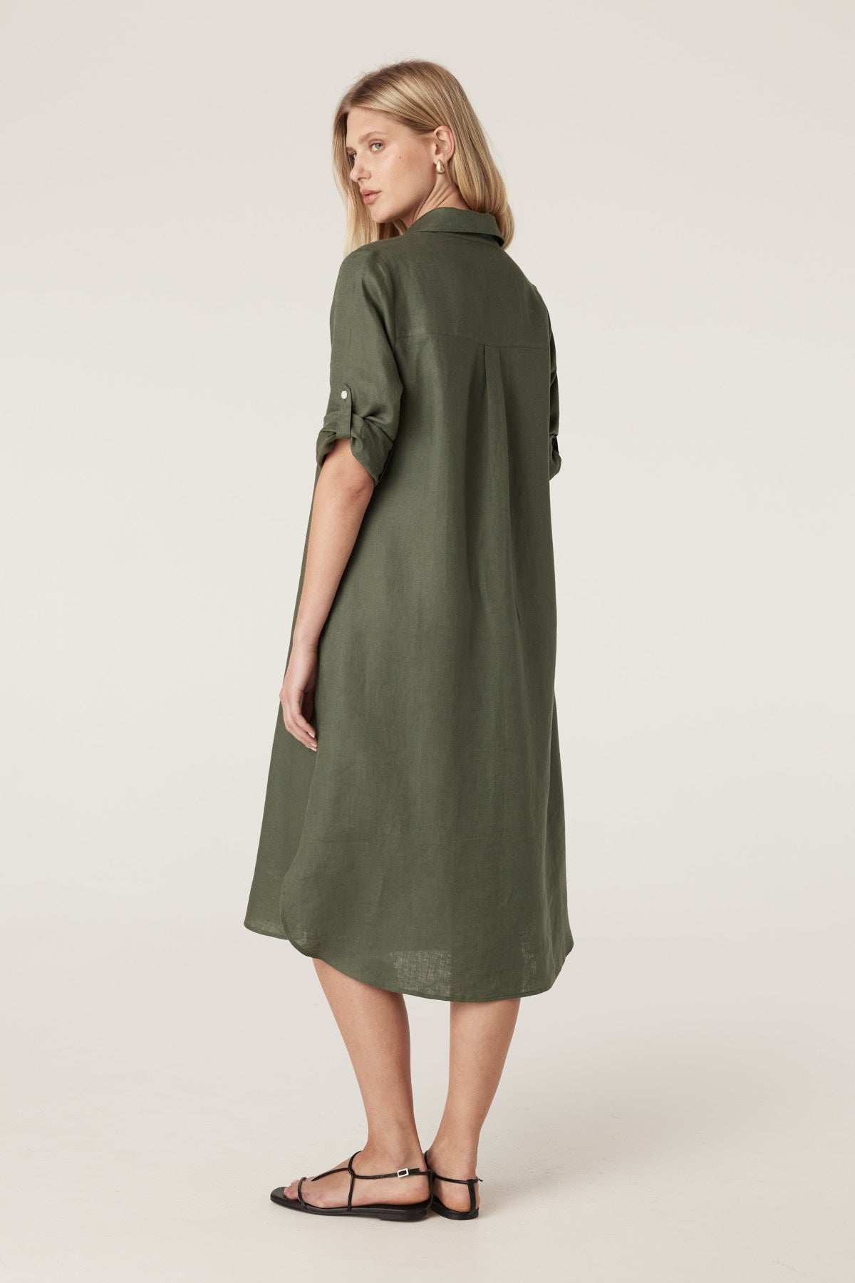 Cable Pure Linen Shirt Dress - Khaki