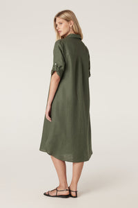 Cable Pure Linen Shirt Dress - Khaki