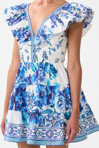 Camilla Tiered Short Dress With Neck Frill - A Ceramic Garden