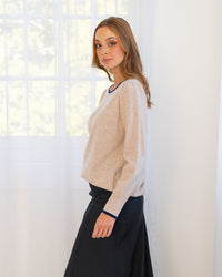 Arlington Milne Cashmere Cath Knit With Contrast - Blush/Navy