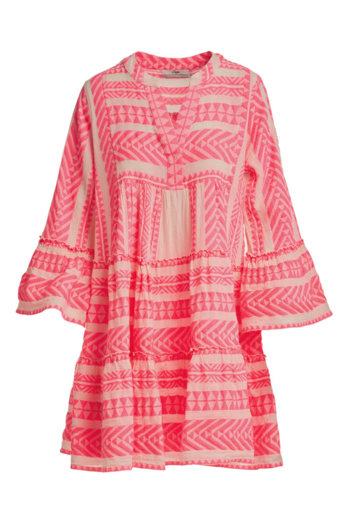 Devotion Twins Ella Short Dress - Neon Pink/Off White