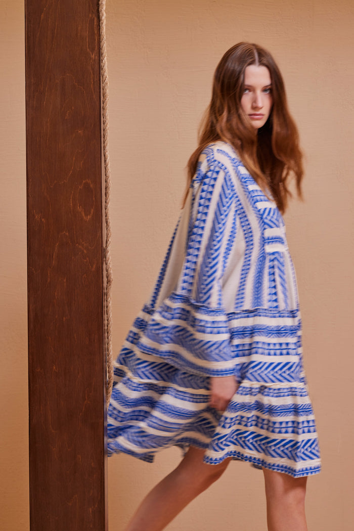 Devotion Twins Ella Short Dress - Blue/Off White