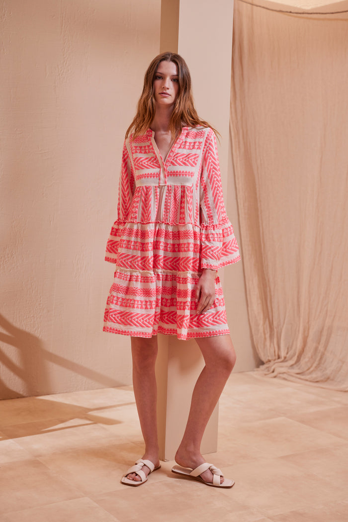 Devotion Twins Ella Short Dress - Neon Pink/Off White