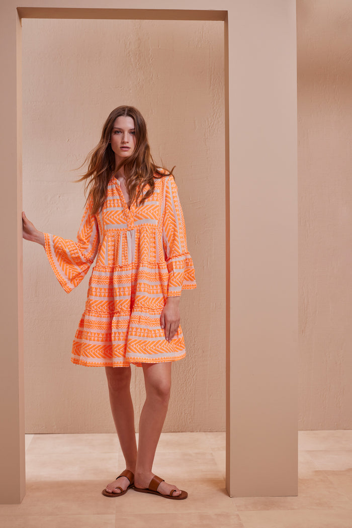 Devotion Twins Ella Short Dress - Orange/Off White