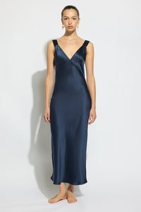 Ginia Day To Night Silk Slip - Midnight Blue