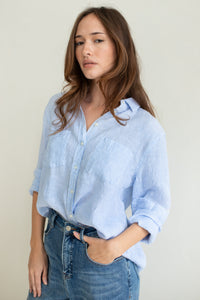 Hut The Boyfriend Linen Shirt - Baby Blue Stripe