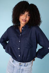 Hut The Boyfriend Linen Shirt - Forever Navy