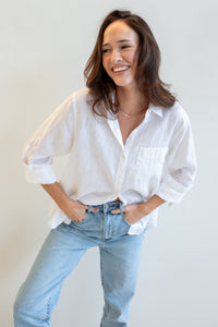 Hut The Boyfriend One Pocket Linen Shirt - White