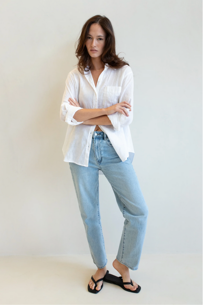 Hut The Boyfriend One Pocket Linen Shirt - White