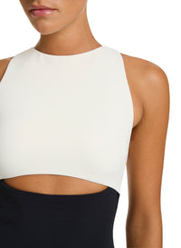 Jets Cut Out High Neck 1 Piece J11404 - Black/Cream