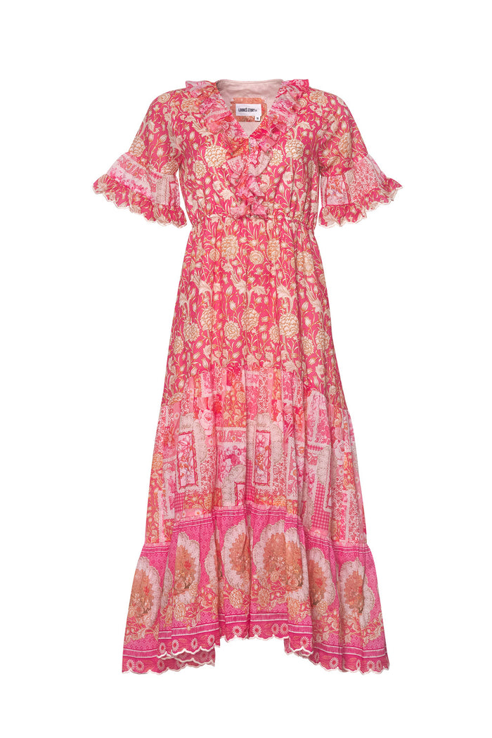LOOBIES STORY CHANTILLY MIDI DRESS - HOT PINK MULTI -ESCAPE CLOTHING