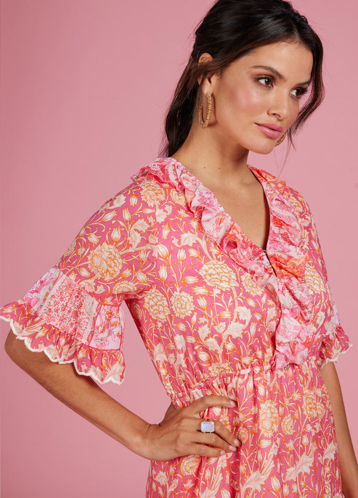 LOOBIES STORY CHANTILLY MIDI DRESS - HOT PINK MULTI -ESCAPE CLOTHING
