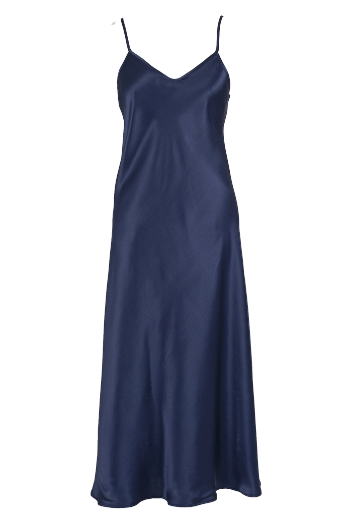 CARMEN KIRSTEIN SILK LONG CHEMISE - NAVY - ESCAPE CLOTHING
