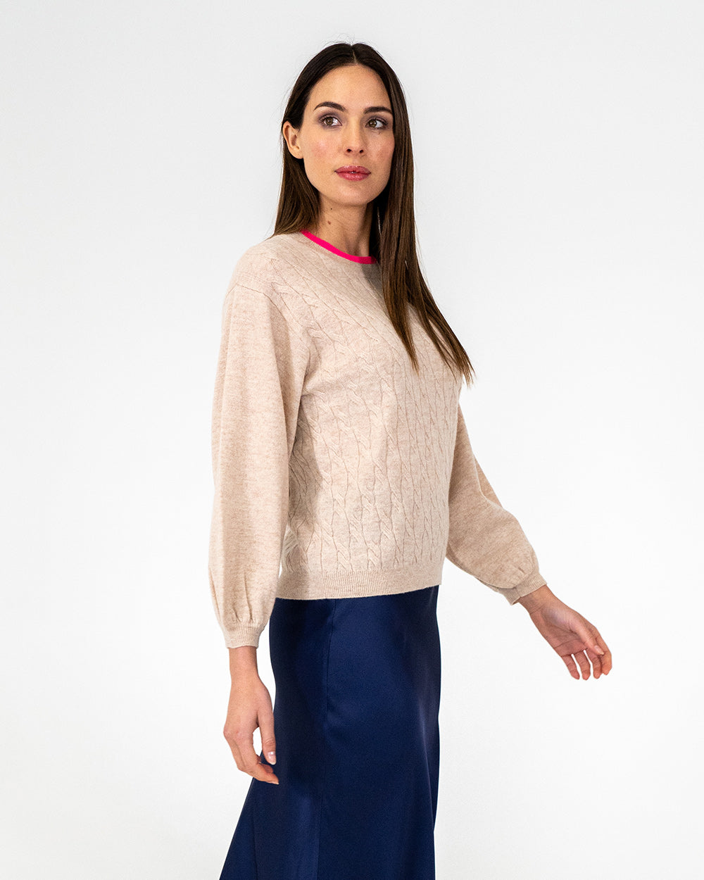 Arlington Milne Marcella Sweater With Contrast - Blush/Dayglo