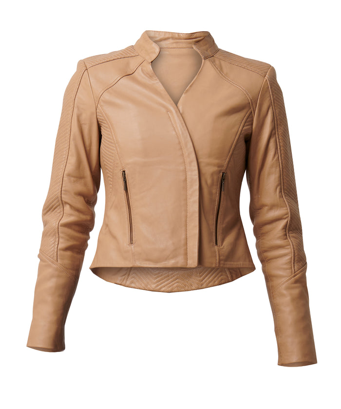 Once Was Blaire Leather Stitch Detail Jacket - Wheat