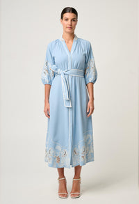 Once Was Amara Tencel Placement Embroidered Maxi Dress - Blue Haze