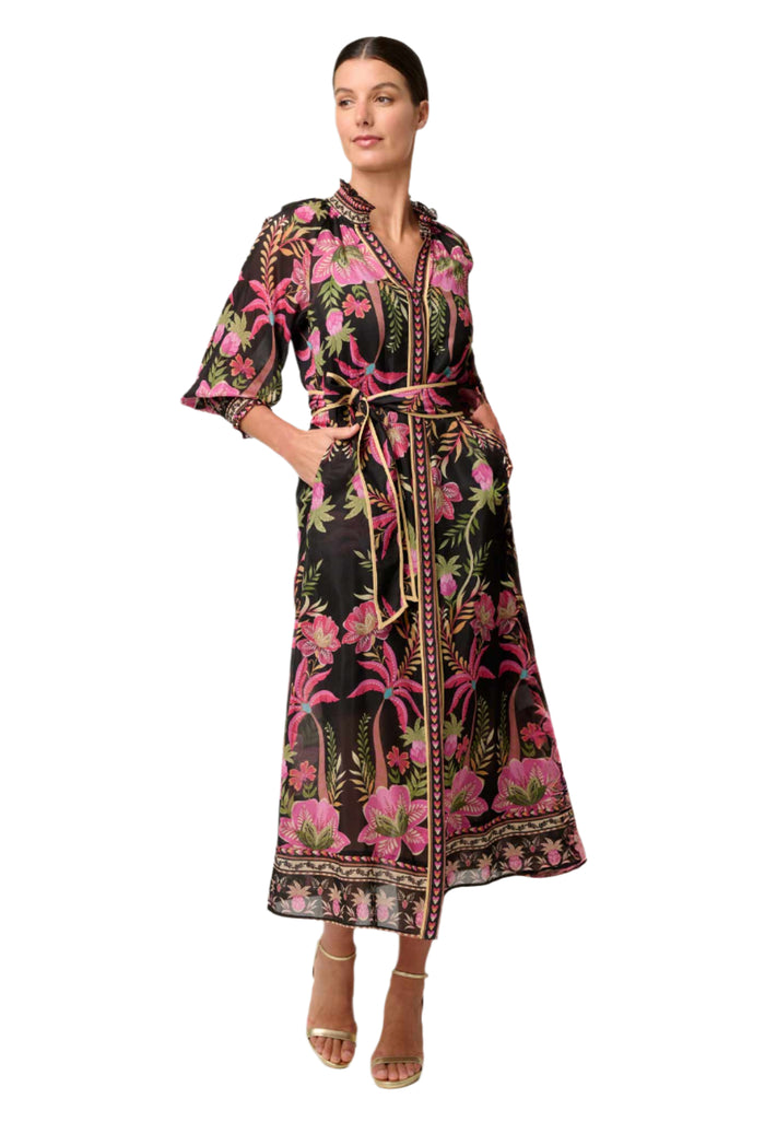 Once Was Carmen Silk Cotton Placement Print Maxi Dress - Anthos Iotos