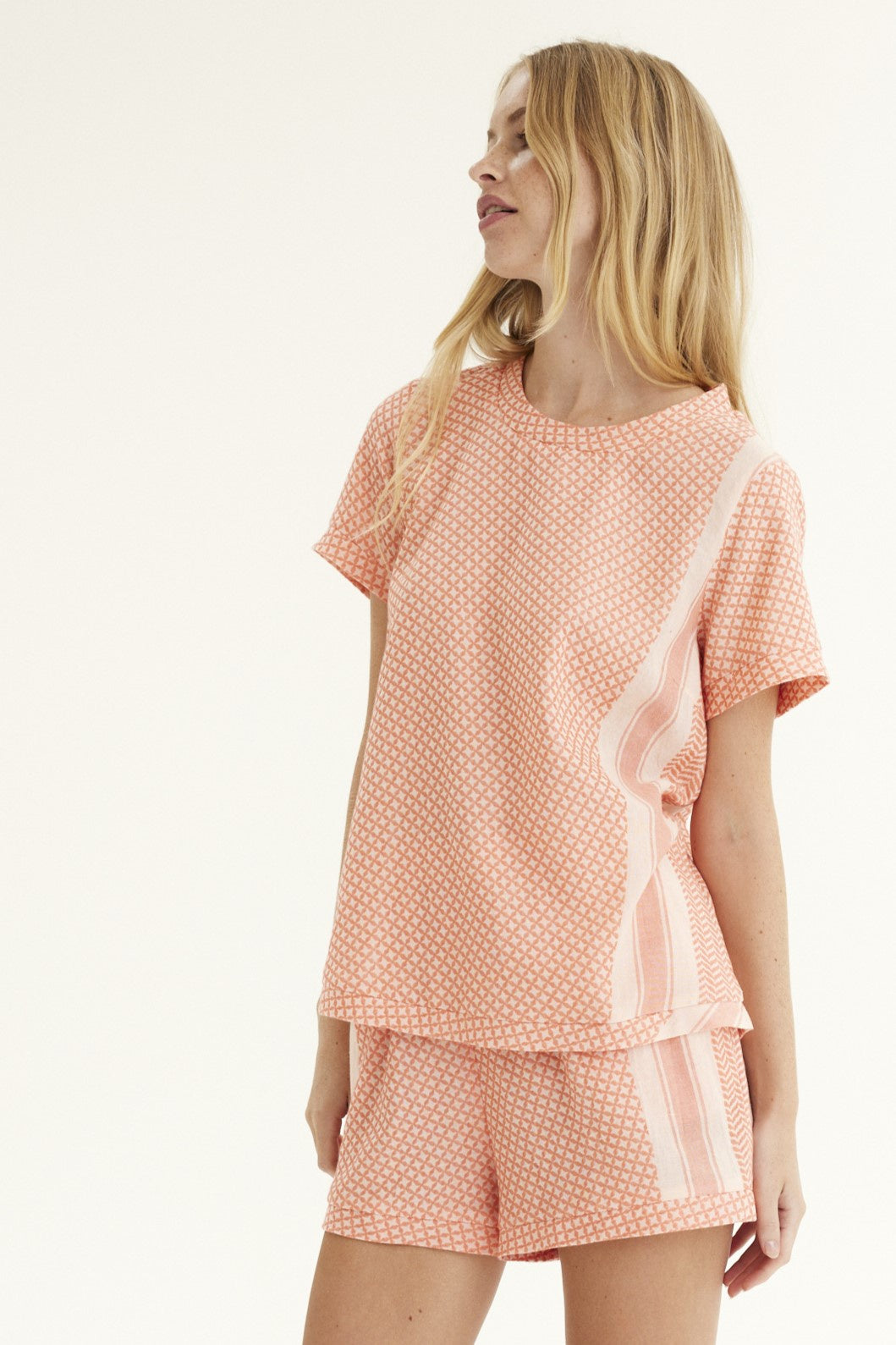 Summery Copenhagen Shirt O Neck Short Sleeve - Pink Dogwood & Lantana