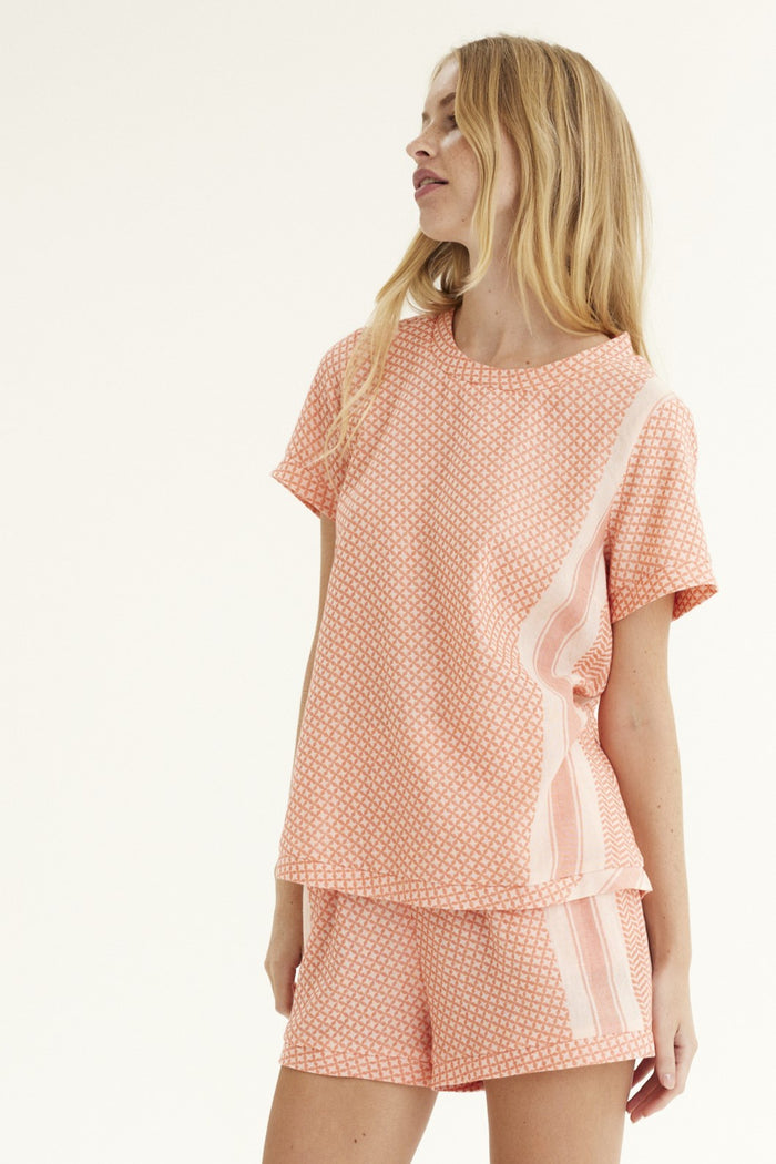 Summery Copenhagen Shirt O Neck Short Sleeve - Pink Dogwood & Lantana