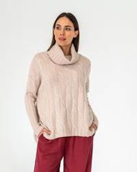 Arlington Milne Cashmere Sinead Cable Knit Roll Neck - Blush