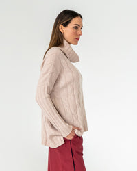 Arlington Milne Cashmere Sinead Cable Knit Roll Neck - Blush