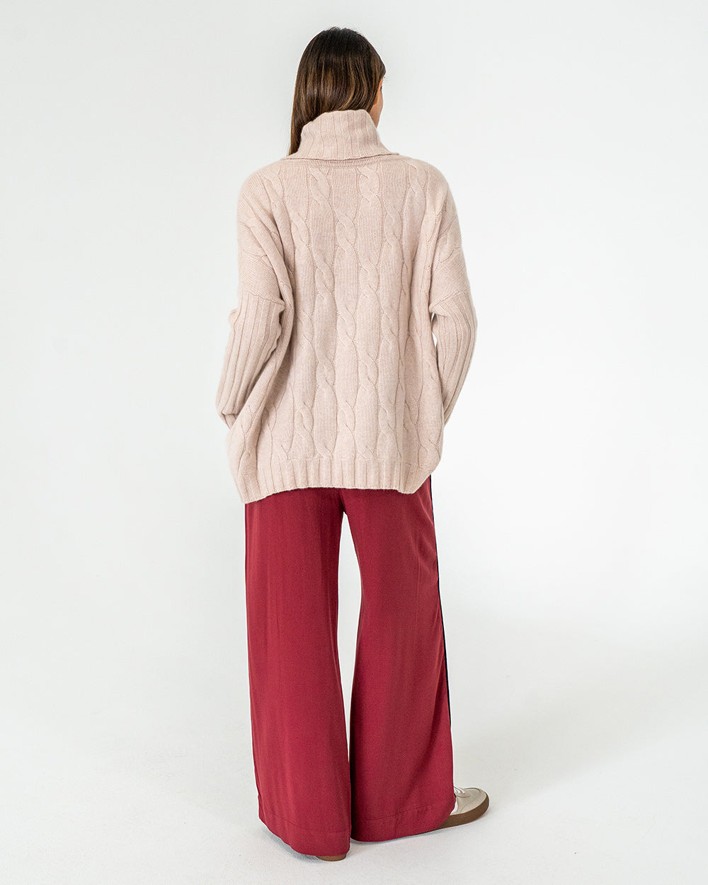 Arlington Milne Cashmere Sinead Cable Knit Roll Neck - Blush