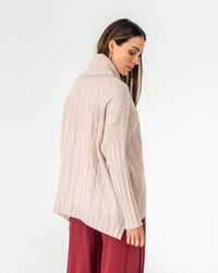 Arlington Milne Cashmere Sinead Cable Knit Roll Neck - Blush