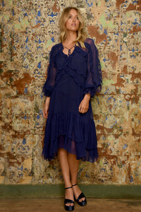 TRELISE COOPER FRILL AT EASE DRESS - NAVY - ESCAPE CLOTHING
