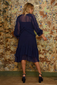 TRELISE COOPER FRILL AT EASE DRESS - NAVY - ESCAPE CLOTHING
