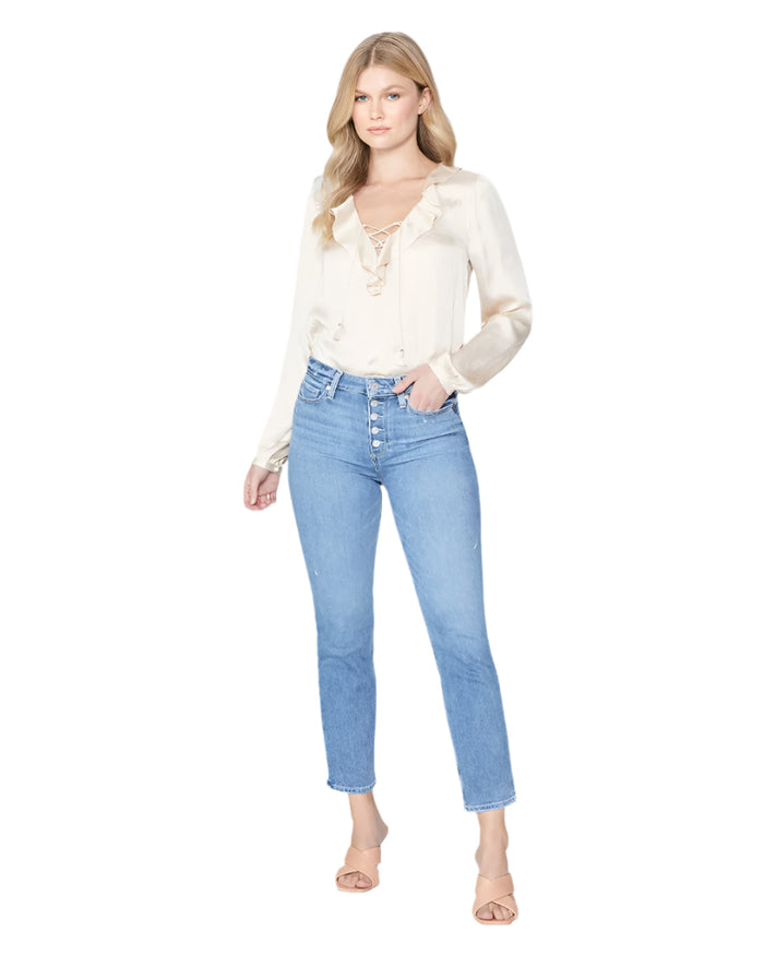 Paige Cindy Crop With Exposed Button fly - Say Anything Distressed