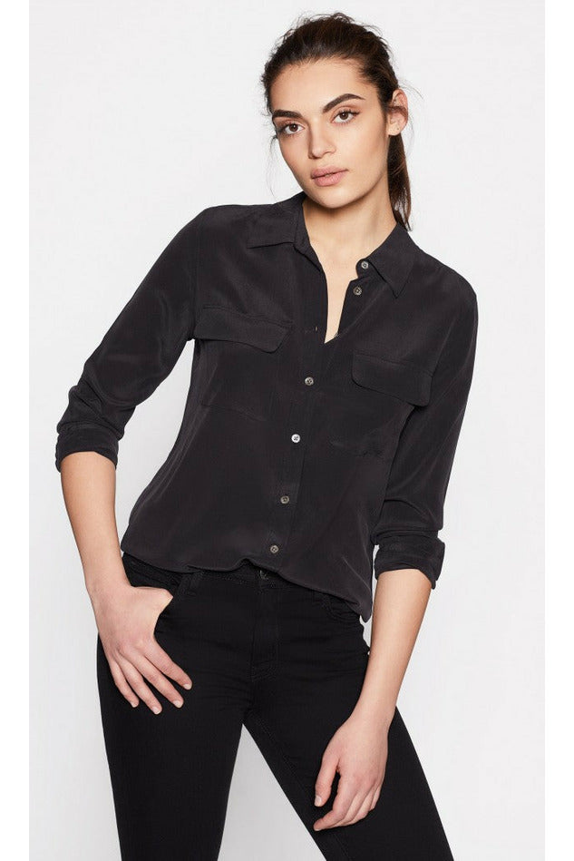 Equipment Slim Signature Silk Shirt - Black - Escape