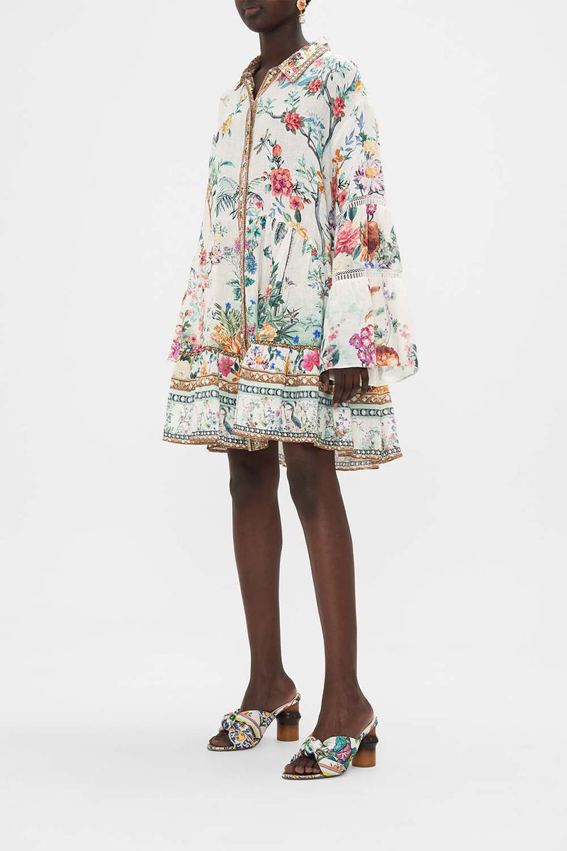 CAMILLA TIRED DRESS WITH LACE TRIM AT YOKE - PLUMES AND PARTERRES