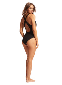 SEAFOLLY HIGH NECK CROSS BACK ONE PIECE - BLACK - ESCAPE CLOTHING