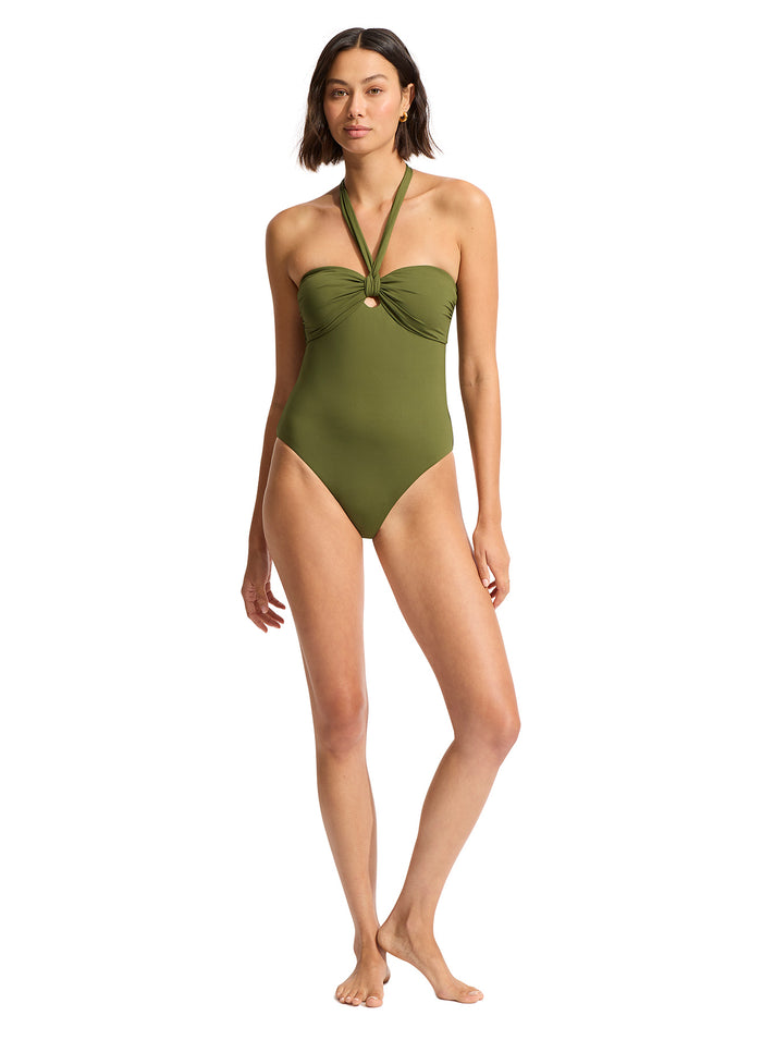 SEAFOLLY SASH TIE ONE PIECE - OLIVE - ESCAPE CLOTHING