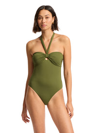 SEAFOLLY SASH TIE ONE PIECE - OLIVE