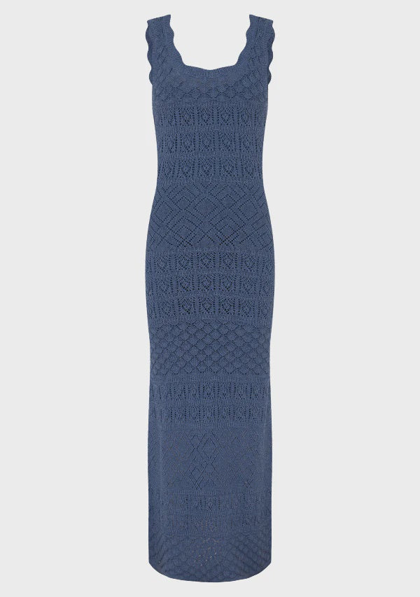 MOS THE LABEL BRUNA POINTELLE MIDI DRESS – HARBOUR BLUE