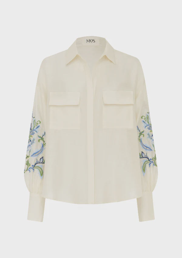 MOS THE LABEL MARCELA EMBROIDERY BLOUSE - IVORY BLUE