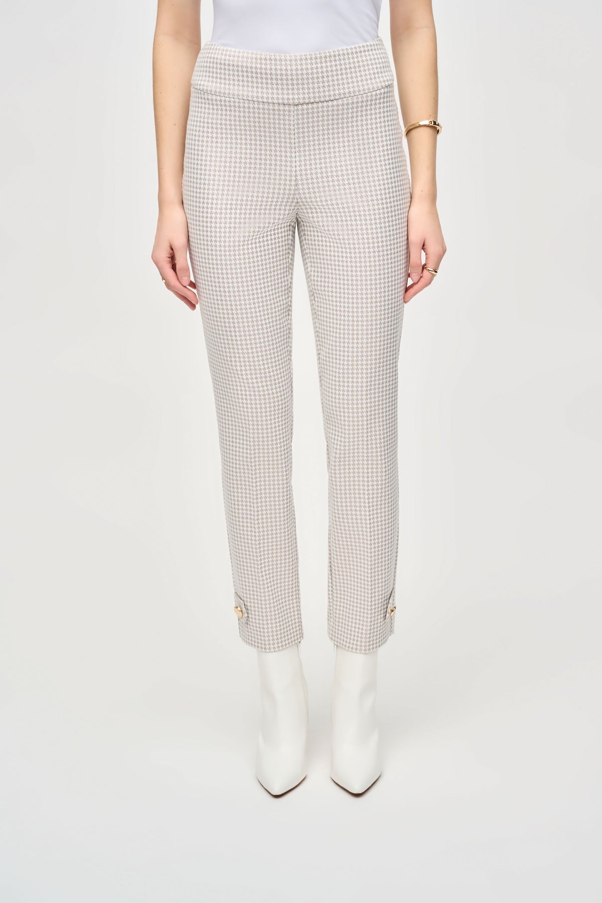 Joseph Ribkoff Magnolia Houndstooth Full Pant - Beige/Off White